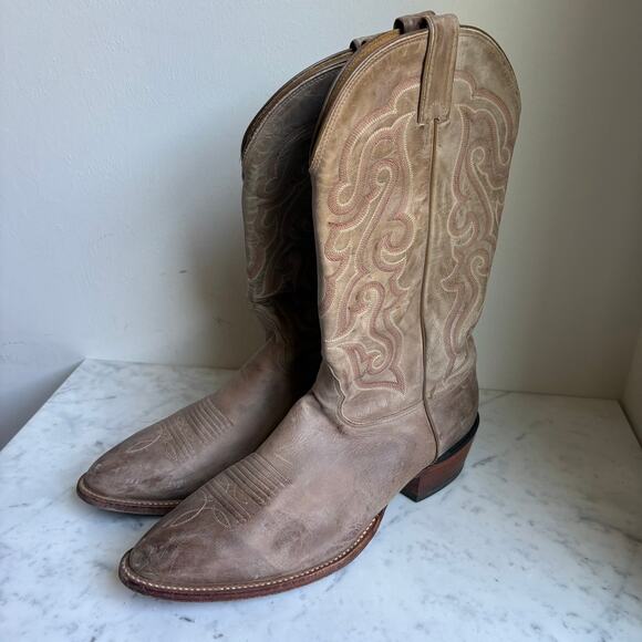 Nocona Handcrafted USA Western Boots Distressed Leather Light Brown Men’s 13 D main image 16